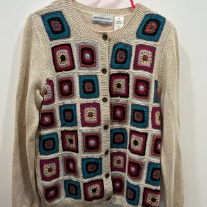 Alfred Dunner Cardigan Size PXL Granny Square Button Up Vintage